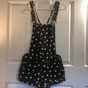Black with white polka dot overalls